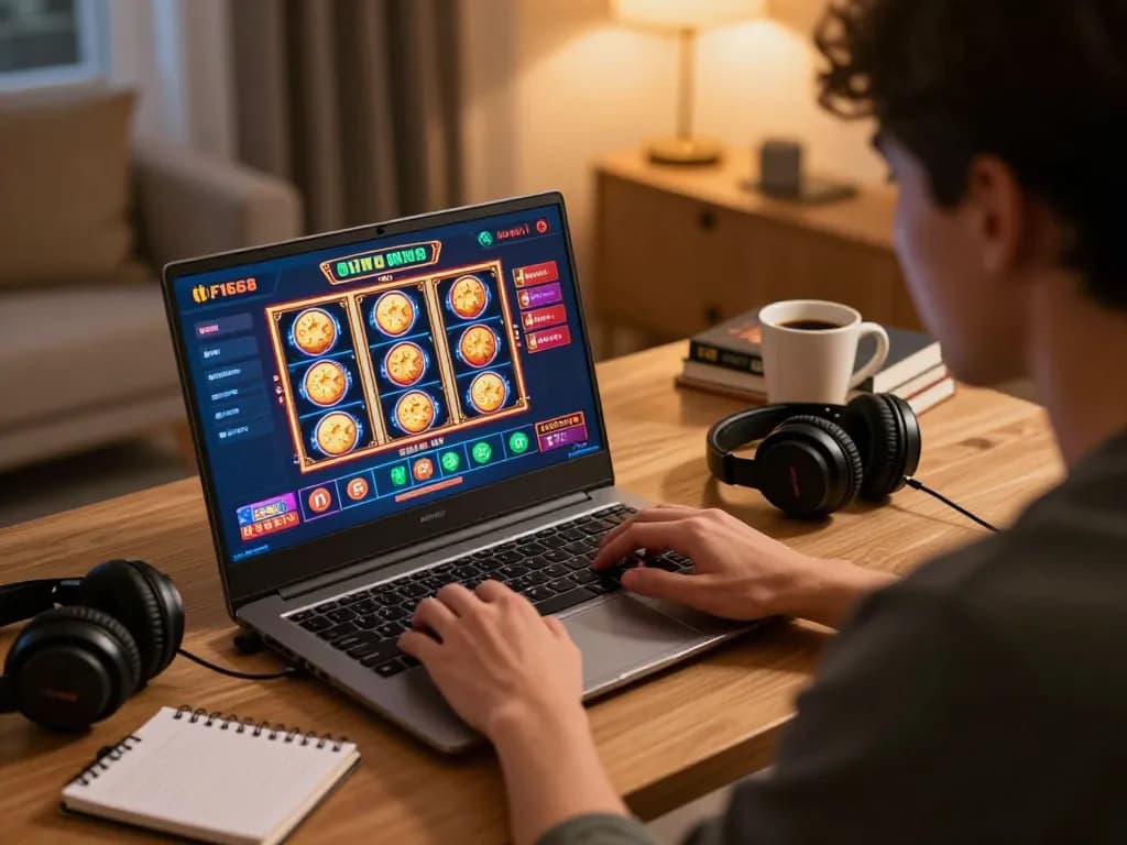 Player engaging with F168 online casino interface during a home gaming session.