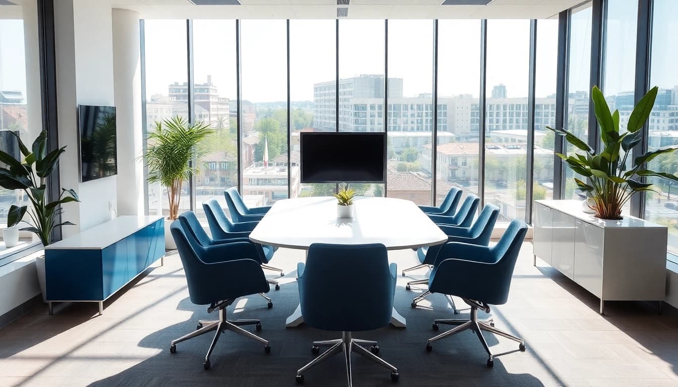 Professionelle Büroszene eines Headhunter Bielefeld mit modernem Design und Stadtblick.