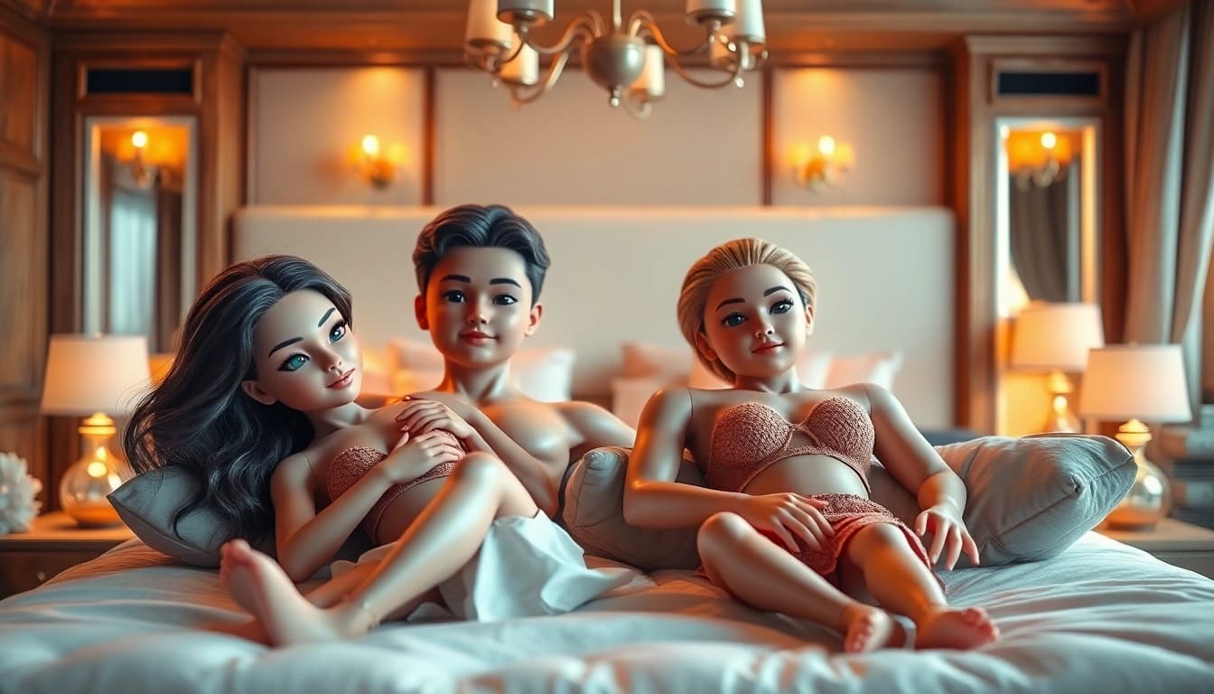 Erfreuen Sie sich an hochwertigen Love Dolls in einem stilvollen Schlafzimmer mit elegantem Ambiente.