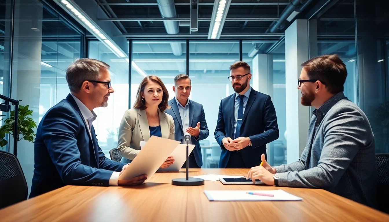 Unternehmensberatung-Professionelle Berater diskutieren innovative Strategien in einem modernen Büro.