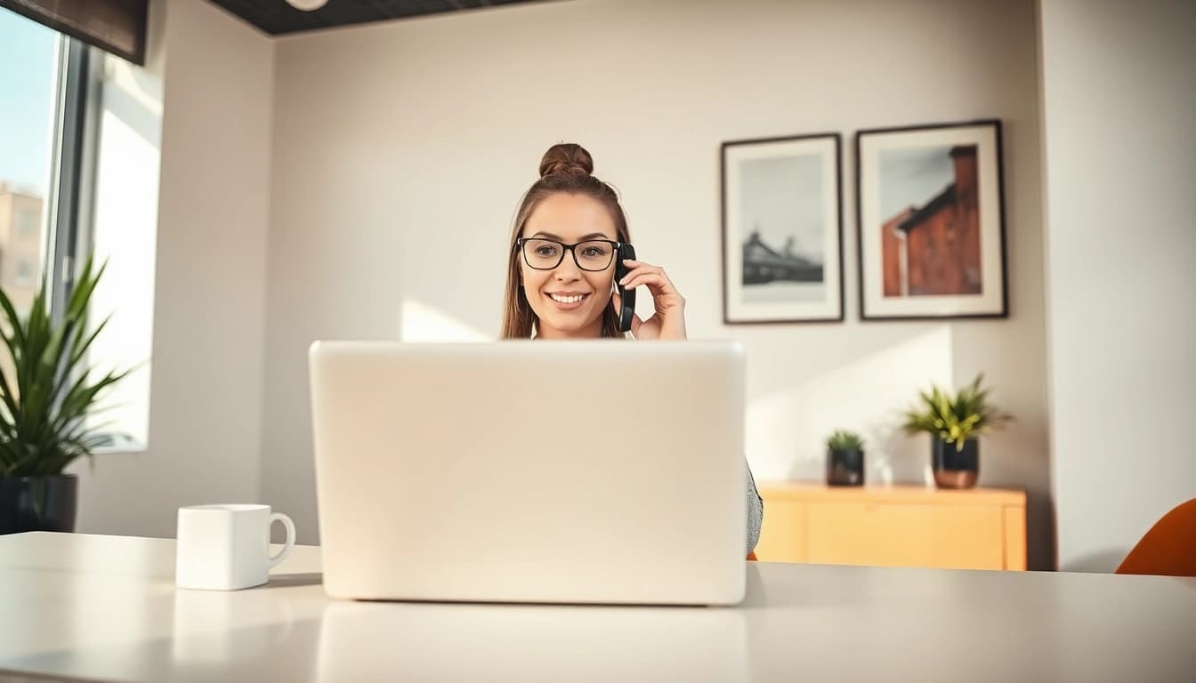 Headhunter Düsseldorf arbeitet konzentriert an einem modernen Schreibtisch im Büro.