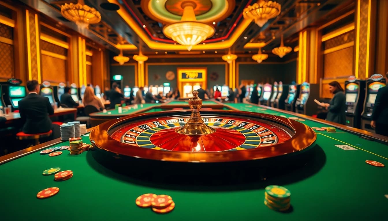 Experience excitement at 789f's casino tables with vibrant chips and engaging players.