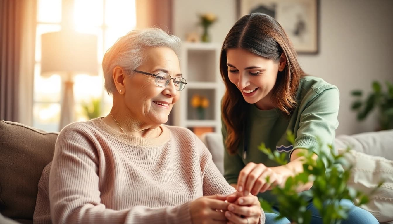 Caregiver providing compassionate assistance in a Pflegedienst setting, fostering trust and comfort.