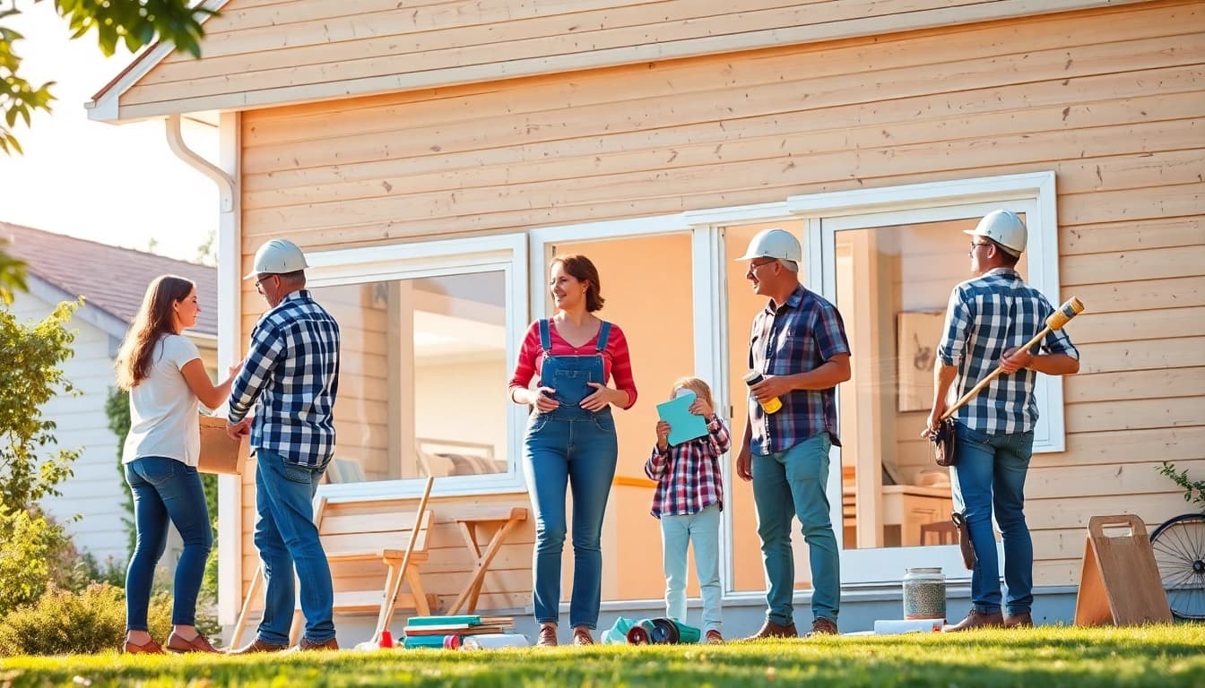 Familie bei der Hausrenovierung: Teamarbeit und Fortschritt in einem hellen Zuhause.