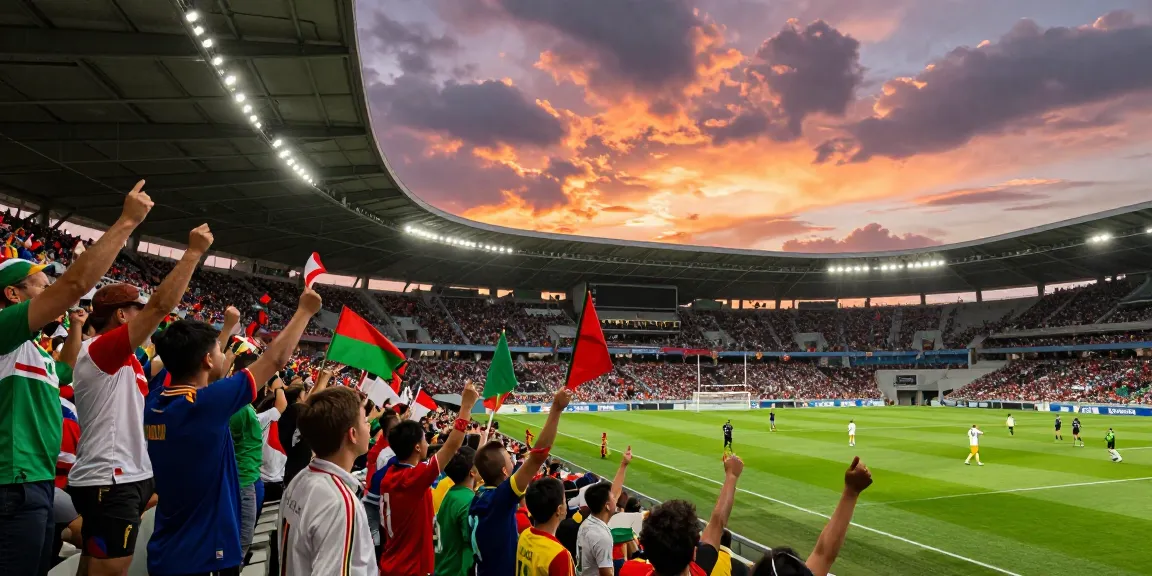 Wettbewerbsfähige Fußball WM Wettanbieter, Fans jubeln im Stadion bei wichtigem Spiel.