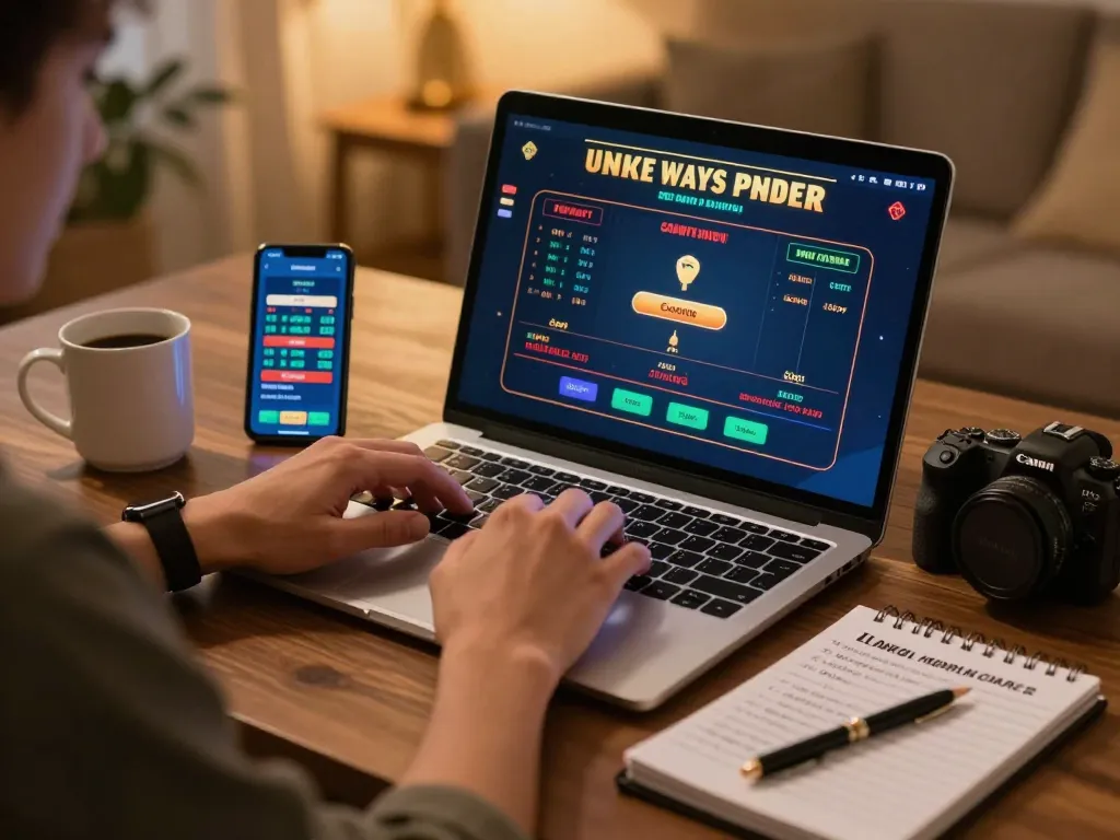 Engaging in online gambling with 3win on a laptop and smartphone, showcasing strategic gameplay