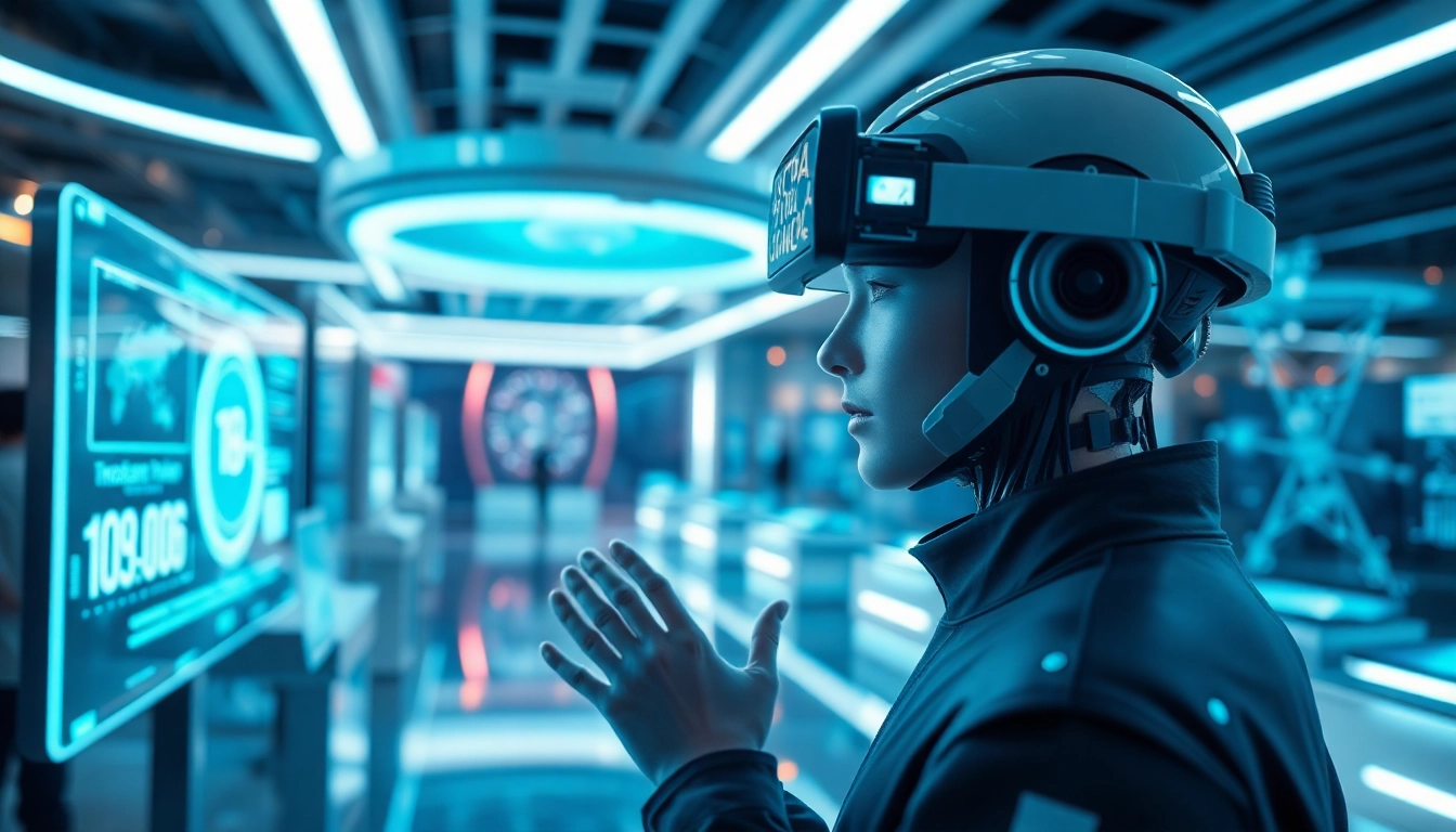 Explore innovative AI interactions in a futuristic tech hub with 18+ ai elements.