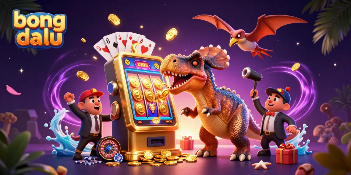 Catch golden coins with bong da lu as the pachycephalosaurus interacts with a slot machine.