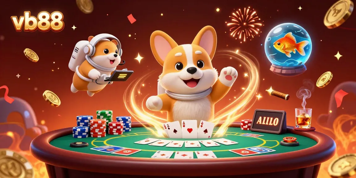 Experience the thrill of vb88 with a playful, immersive space casino scene featuring a corgi and friends.
