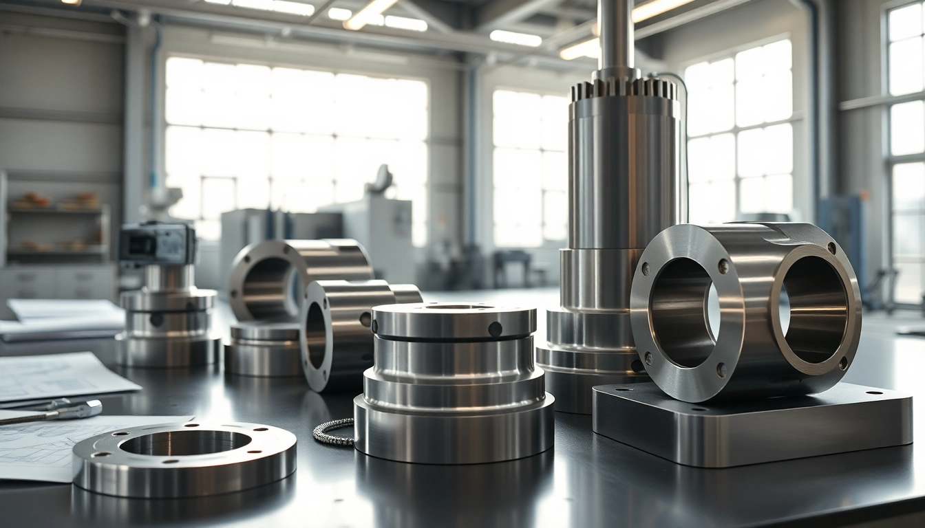 Präzise gefertigte CNC Frästeile in einer modernen Werkstatt mit verarbeiteten Metalloberflächen.