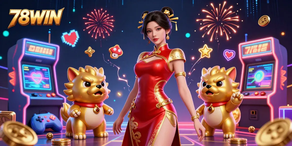 Join the thrill of 78WIN's casino games amidst captivating 3D visuals and vibrant fireworks.