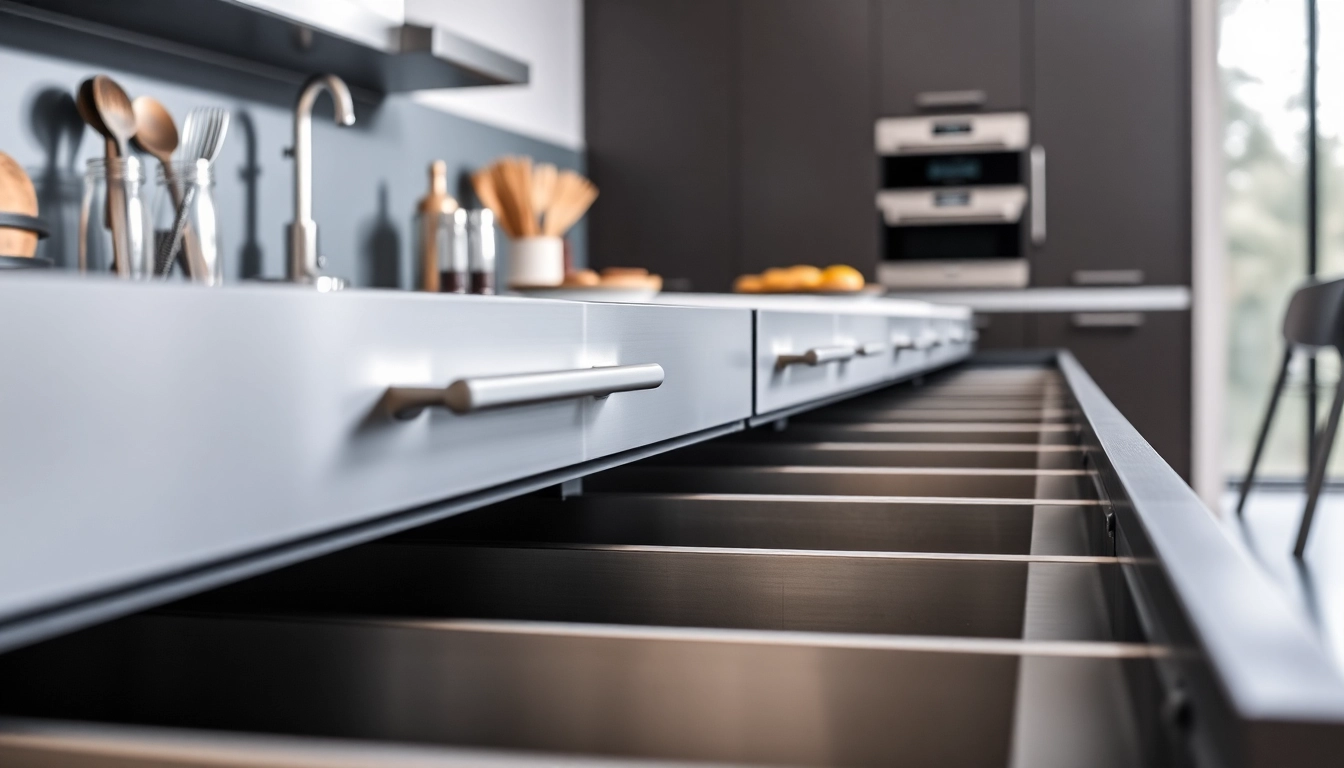 Metal Drawer System showcasing sleek design and functionality in a stylish kitchen environment.