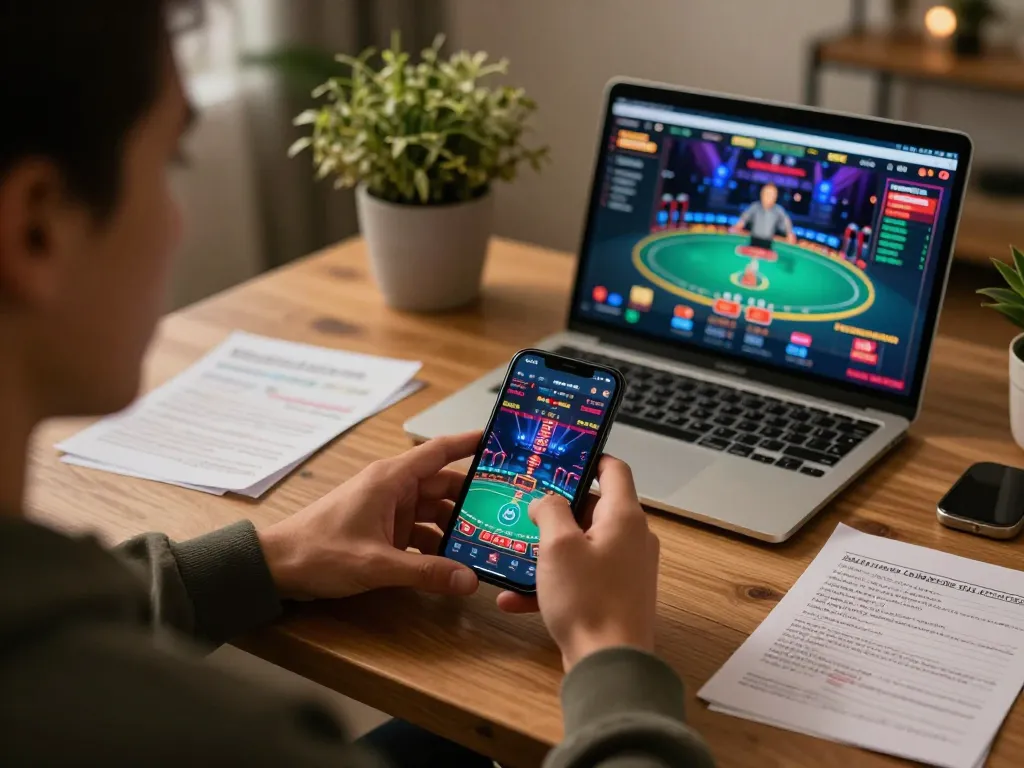 Playing on the 789betpa app during a cozy home gaming session, showcasing a strategic online casino setup.
