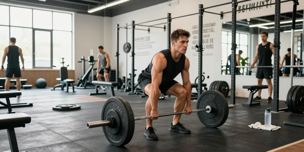Bodybuilder lifting weights in Anabolika Shop gym setting with intense focus and motivational quotes.