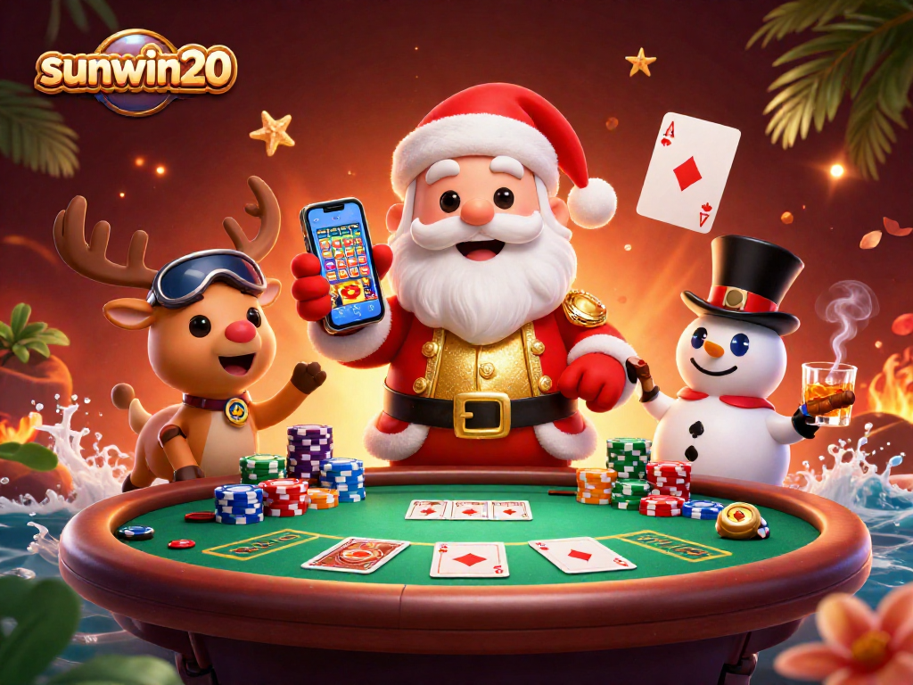 Win big at sunwin20 with festive casino characters enjoying jackpot games and poker excitement!