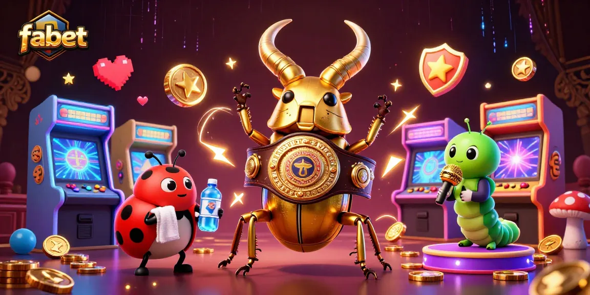 Bet on fabet with an energetic 3D scene featuring a boxing stag beetle and gaming elements.