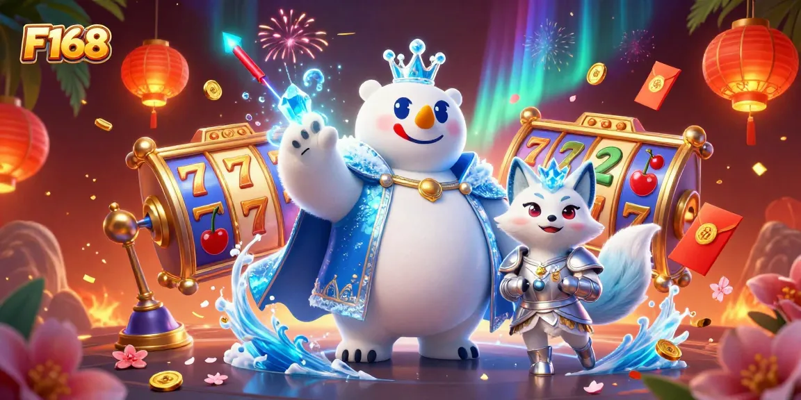 Experience the excitement of F168's vibrant slot game world with the ice king and snow fox.