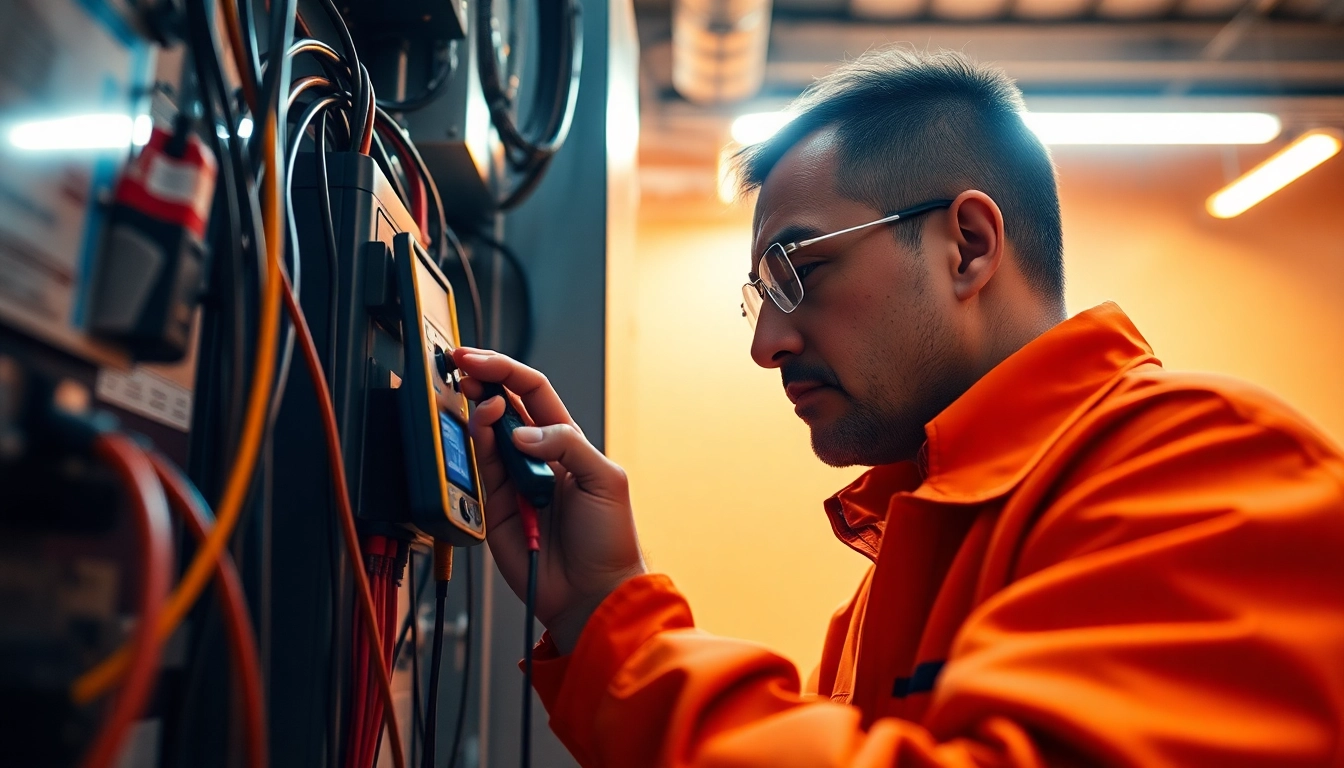 Technician conducting a DGUV V3 Prüfung on electrical equipment, ensuring workplace safety and compliance