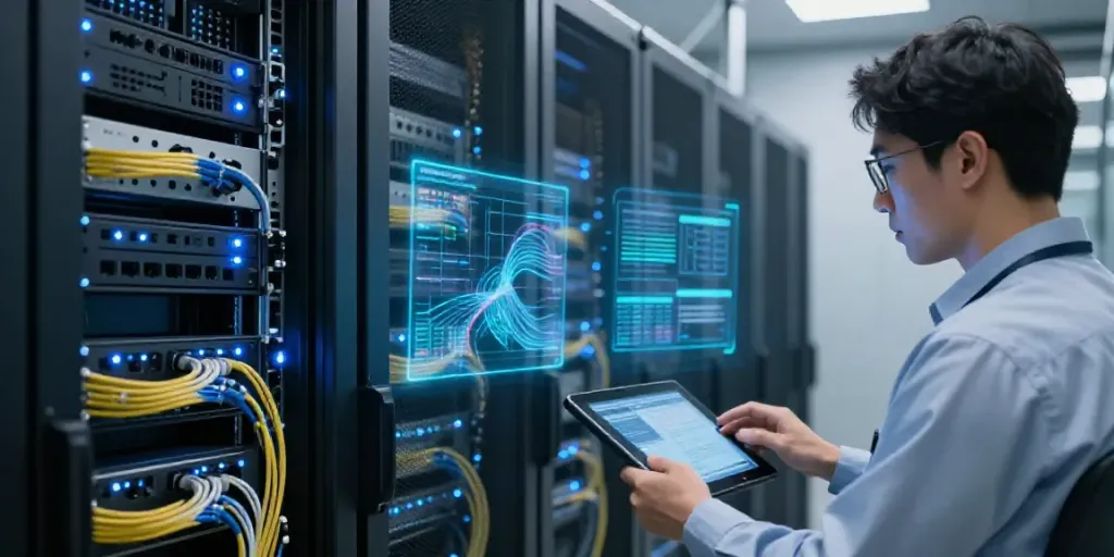gg in modernen Data-Centern mit Servern und Cloud-Technologie.