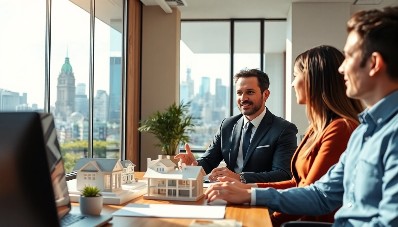 Immobilienmakler Frankfurt Preungesheim berät Kunden in modernem Büro mit Frankfurt Skyline.