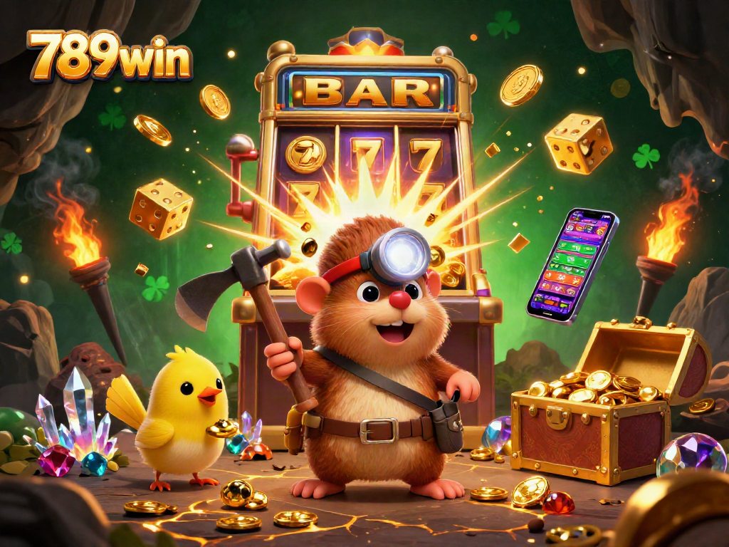 Experience thrilling wins at 789win with a treasure hunting mole in a dazzling casino scene.