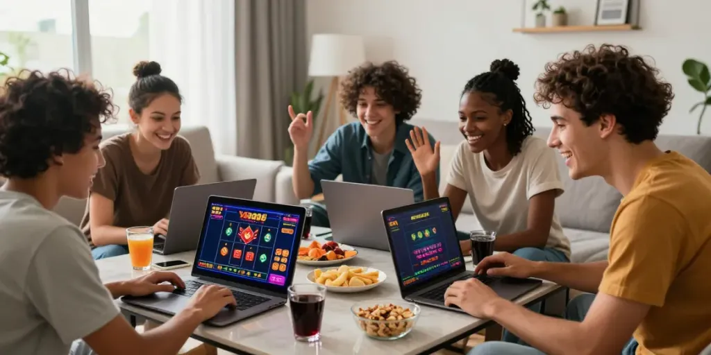 Social gaming experience with friends engaging in Xo88 casino games in a cozy living room