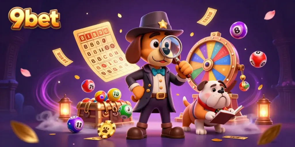 9bet highlights exciting casino adventures featuring a detective and companion amidst thrilling gaming elements.