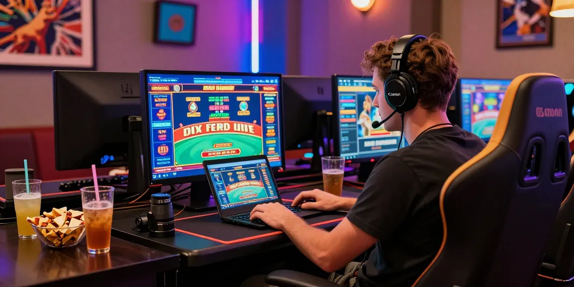 Spieler engagiert in einem aufregenden Spiel in einem Paysafe Card Casino mit lebhafter Atmosphäre und modernem Setup.