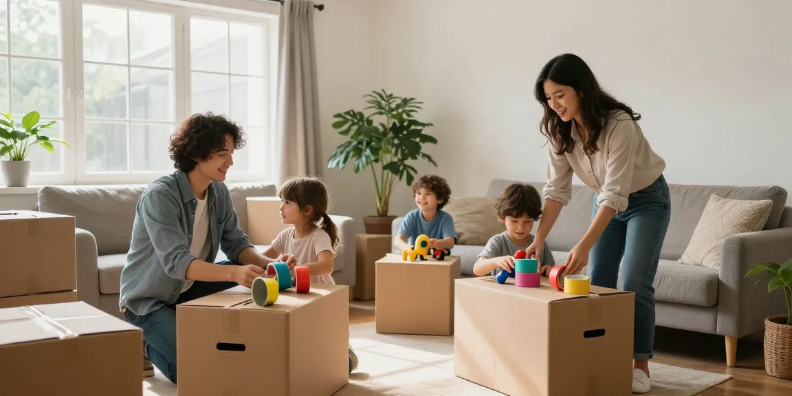 Umzugsunternehmen Darmstadt hilft Familien beim stressfreien Umzug mit Kartons und freundlicher Atmosphäre.