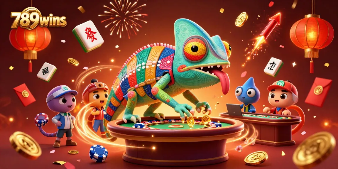 Catch the excitement at 789wins with colorful games and golden rewards in this vibrant casino illustration.