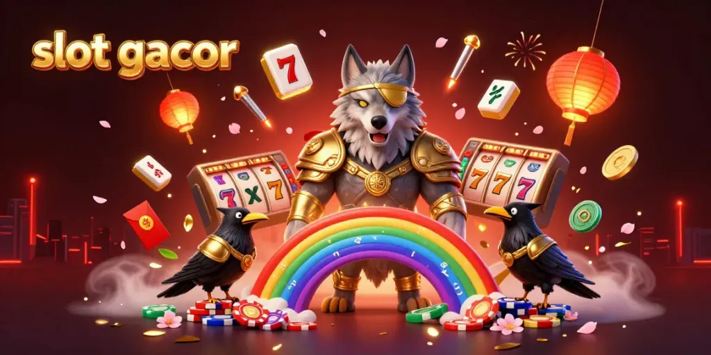 Engage with slot gacor visuals, featuring Odin and ravens surrounded by casino elements.