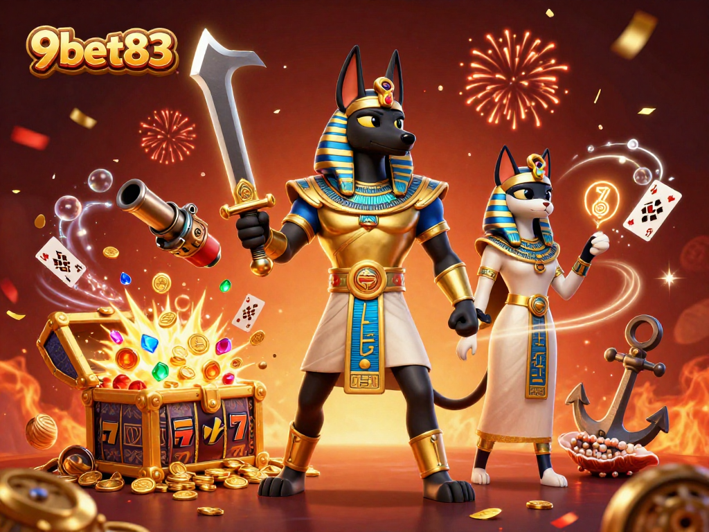 Experience thrilling gameplay at 9bet83 with vibrant slot machines and ancient Egyptian warriors.