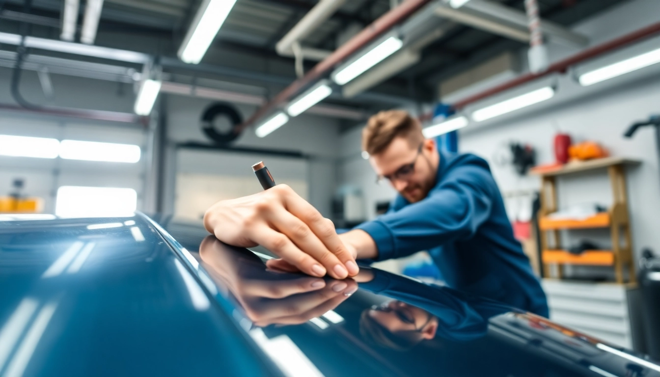 Hagelschaden Reparatur München von einem Fachmann in einer modernen Werkstatt.