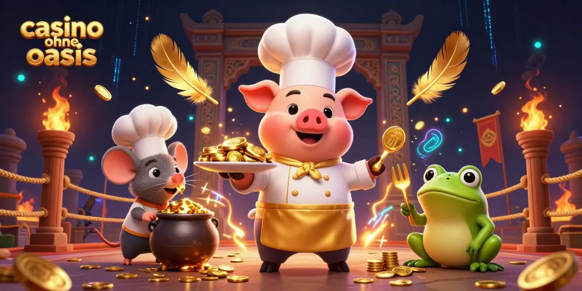 Play exciting games at casino ohne oasis with our chef pig serving gold coins!