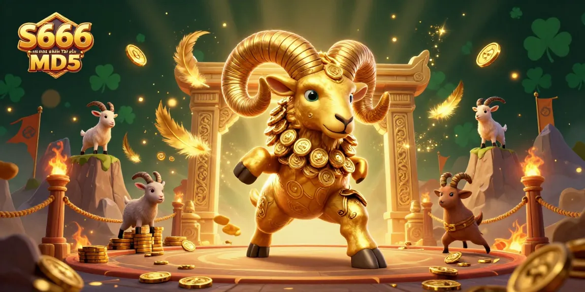 S666 ra mắt sảnh Tài xỉu MD5 showcases an exciting golden ram entering a vibrant betting scene.