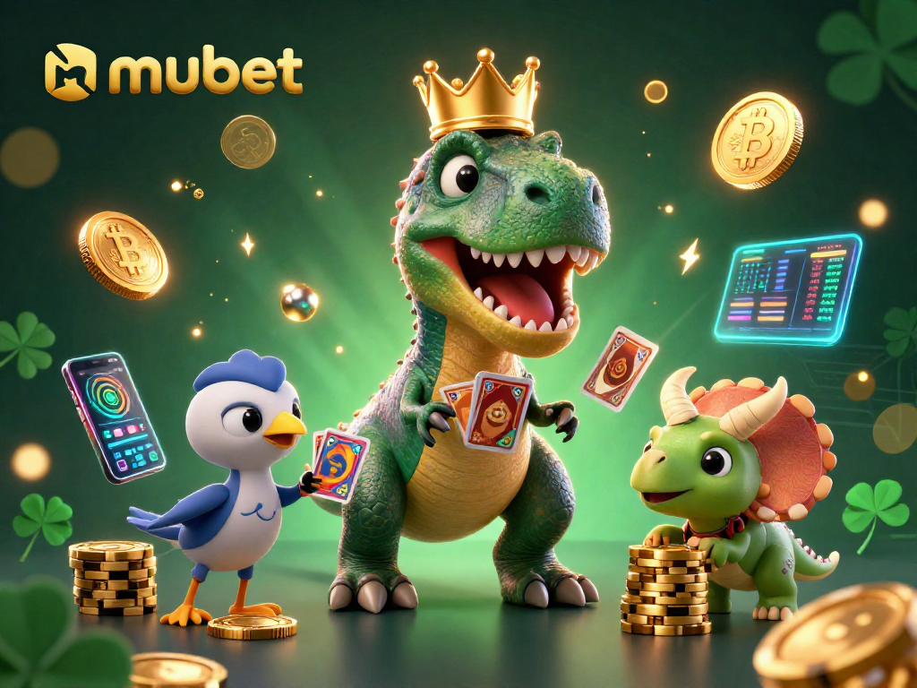 Experience thrilling gambling at mubet with a friendly dinosaur dealer and dazzling casino elements.