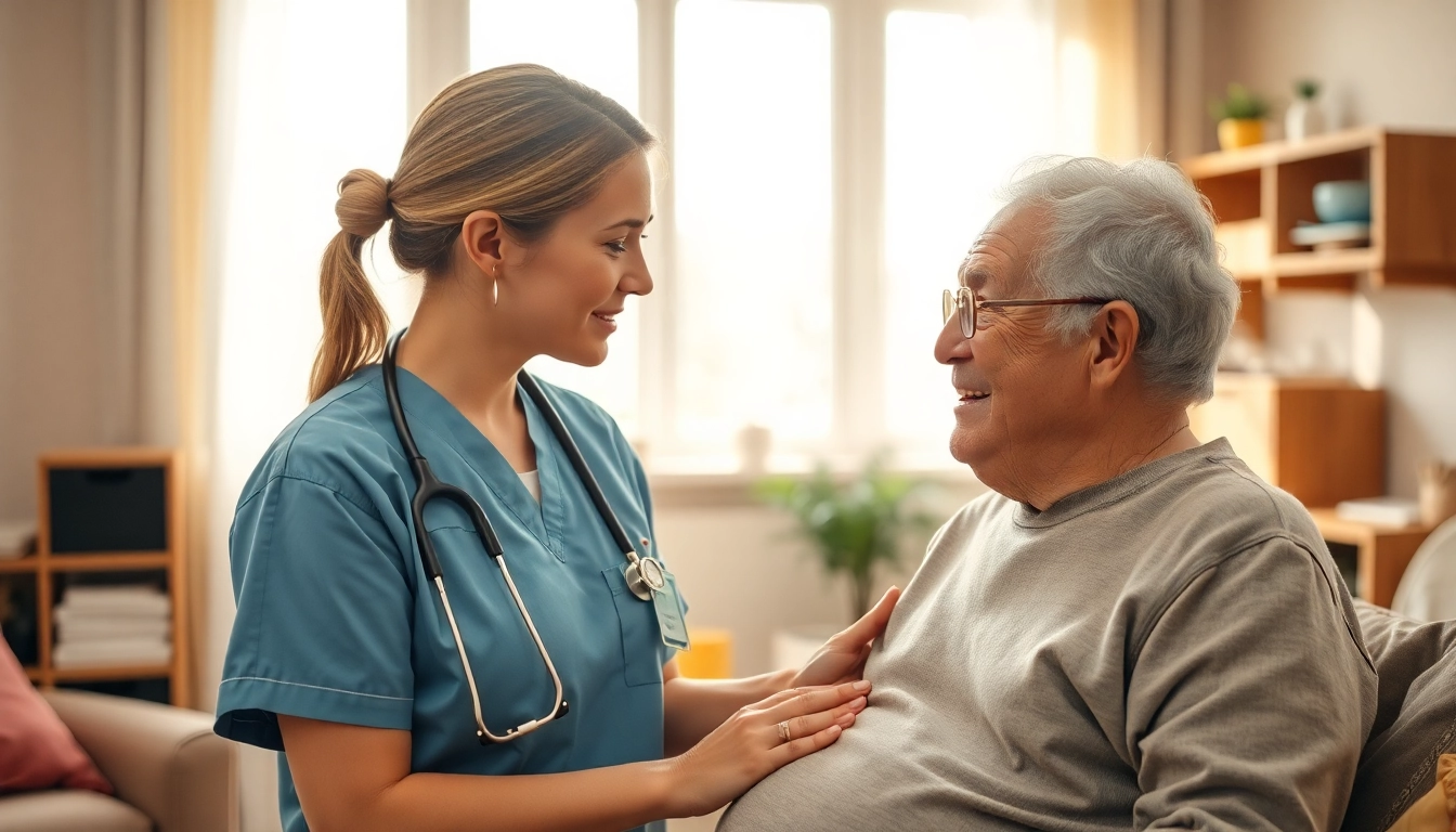 Pflegedienst Bornheim: Caring professional assists elderly person in a warm, home-like environment.