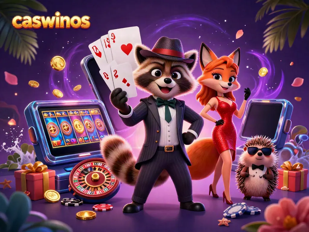 Experience excitement at caswinos with thrilling games and vibrant characters in a dynamic casino scene.