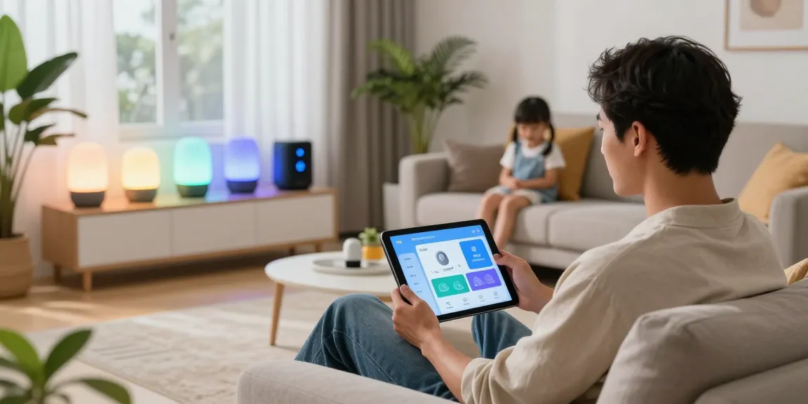 Engaging Homey Pro 2026 test scene showcasing smart home control features and user interaction.