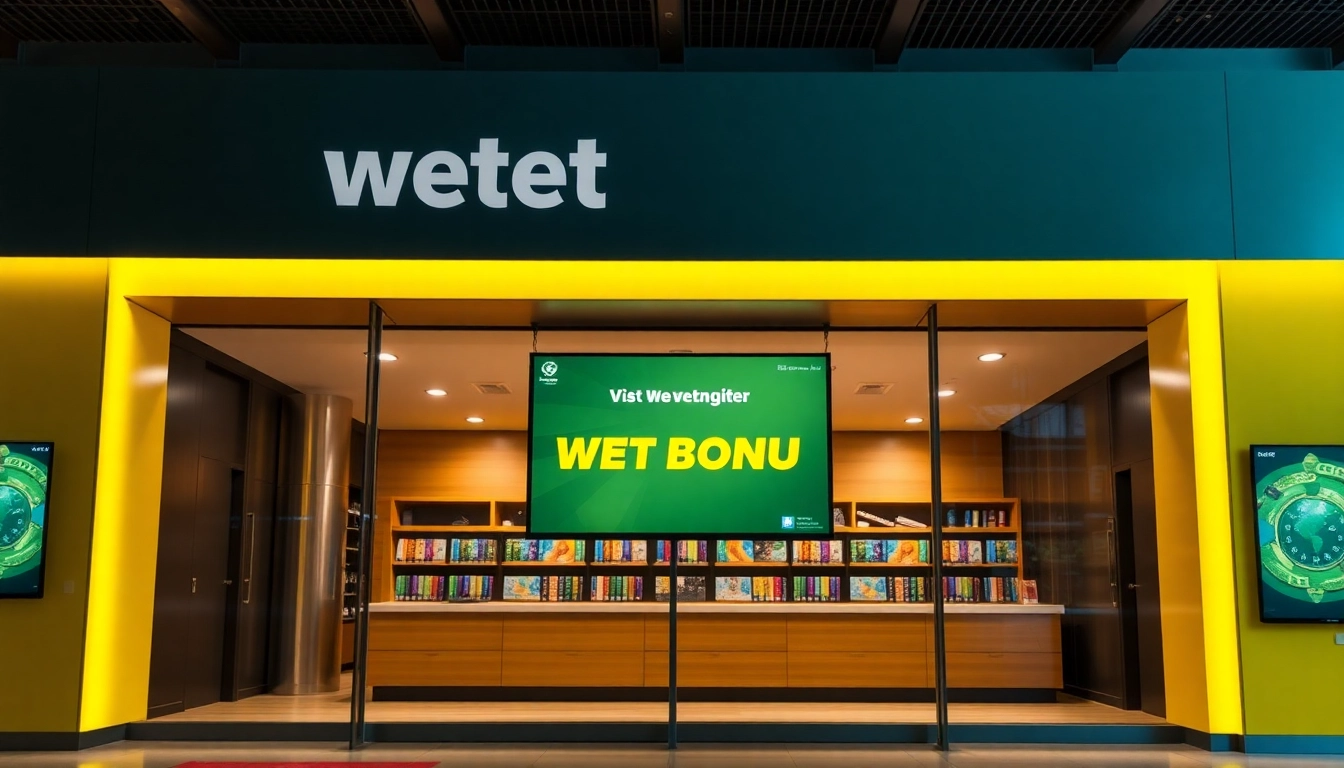 Neue Wettanbieter Bonus-Anzeigen in einem modernen Wettbüro für Neukunden