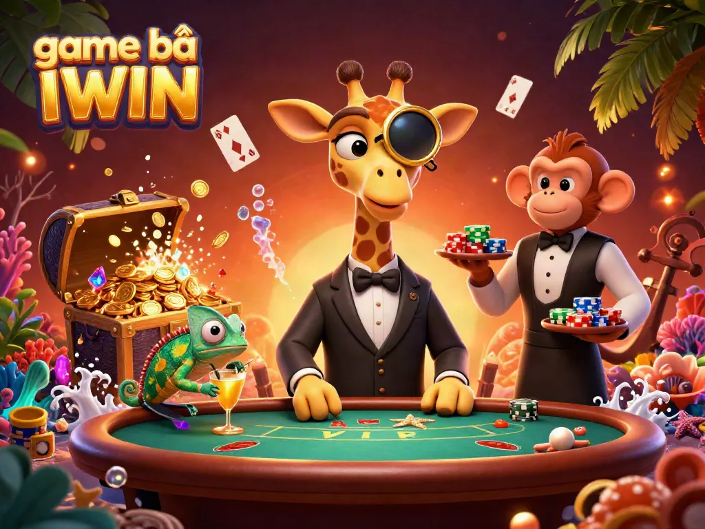 Experience the excitement of game bài IWIN with a high-roller giraffe, chips, and cocktails.