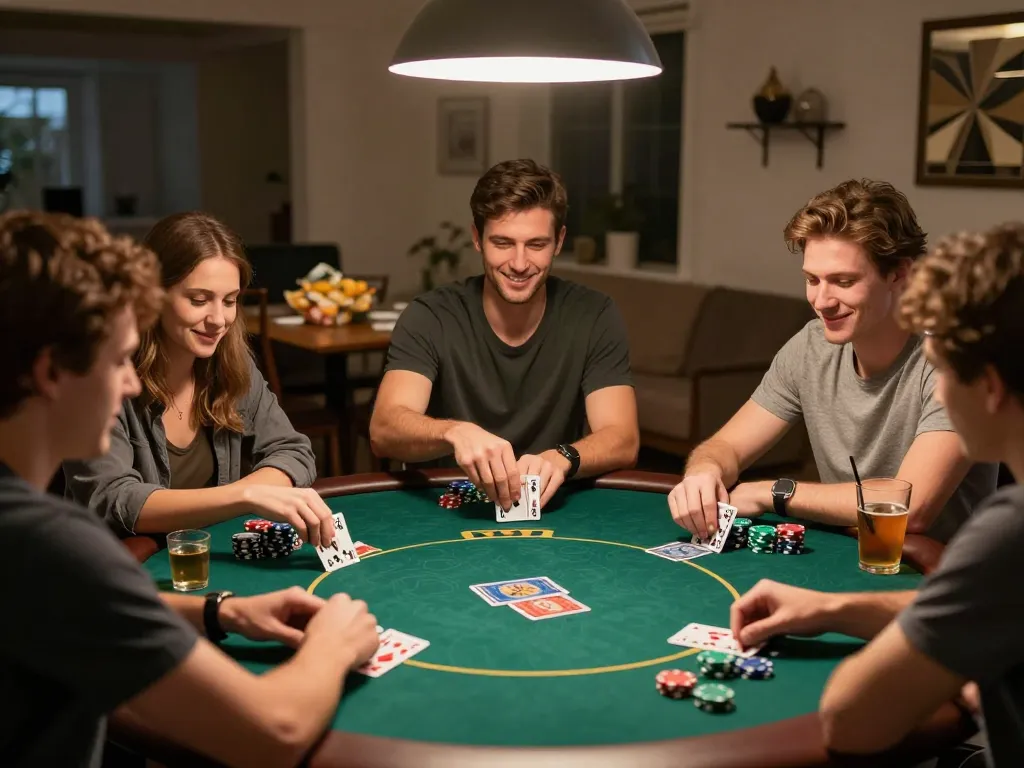 Friends enjoying a poker night while exploring keonhacai tv for betting strategies.