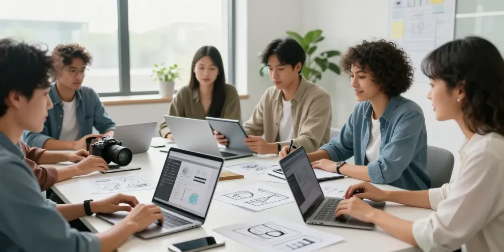 Webdesign Saarland - Kreatives Team bei der Zusammenarbeit an modernen Webseiten.