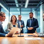 Unternehmensberatung-Professionelle Berater diskutieren innovative Strategien in einem modernen Büro.