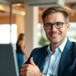 Headhunter engaging with candidates in a modern office setting, ensuring a professional atmosphere.