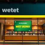Neue Wettanbieter Bonus-Anzeigen in einem modernen Wettbüro für Neukunden