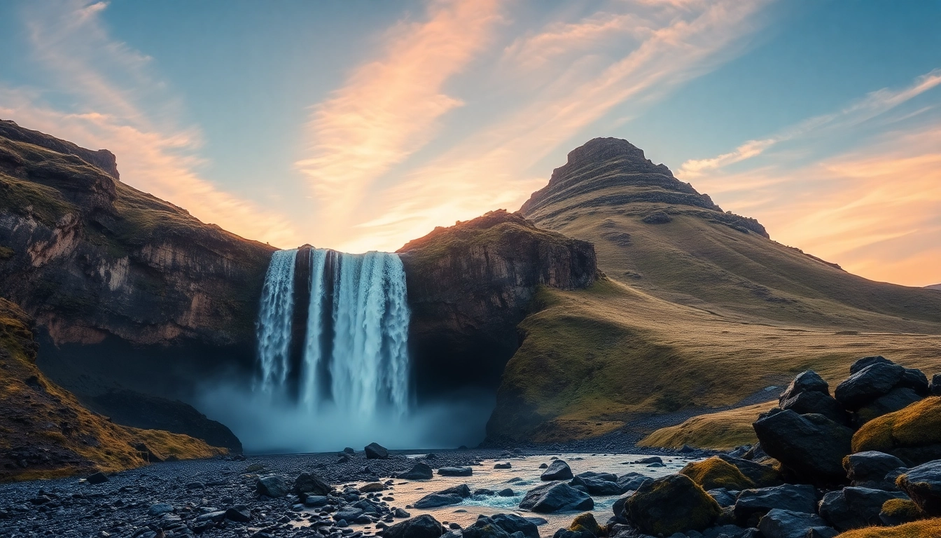 Entdecken Sie die atemberaubende Landschaft bei einer Reise nach Island mit glitzernden Nordlichtern und majestätischen Wasserfällen.