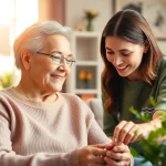 Caregiver providing compassionate assistance in a Pflegedienst setting, fostering trust and comfort.