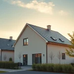 Finden Sie Ihr Traumhaus beim Hauskauf in einer modernen Stadtlandschaft mit einem einladenden Einfamilienhaus.
