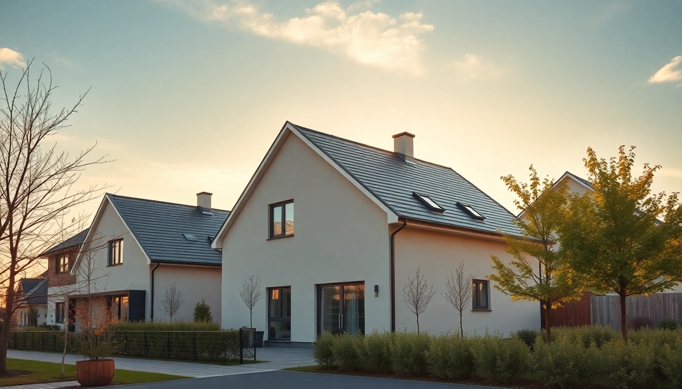 Finden Sie Ihr Traumhaus beim Hauskauf in einer modernen Stadtlandschaft mit einem einladenden Einfamilienhaus.